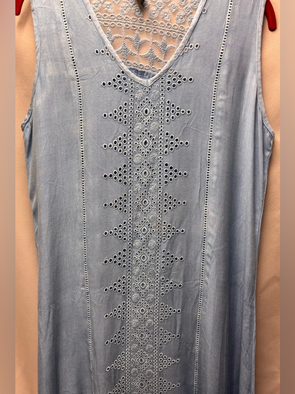Studio West Vintage 80’s Maxi Baby Blue Eyelet Embroidery Dress Size PL - Picture 2 of 6